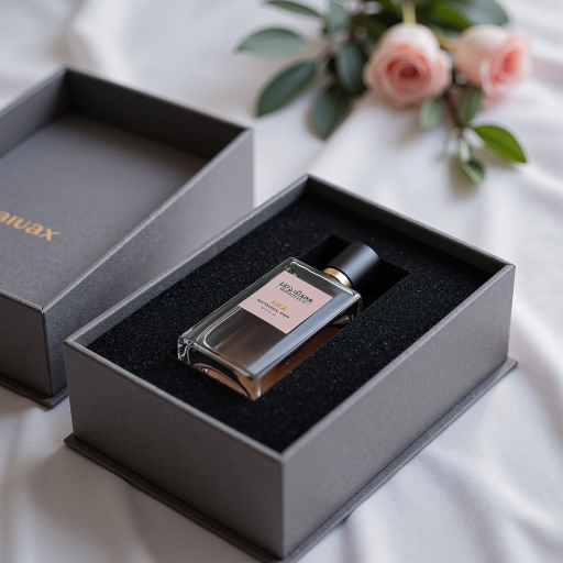 Luxury perfume bottles in elegant packaging, soft background, premium presentation